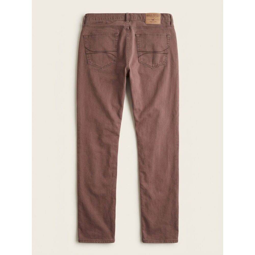 Twill Pants Mens 33x32 Brown Mauve Slim Straight Leg Five Pocket Hollister - Picture 2 of 7